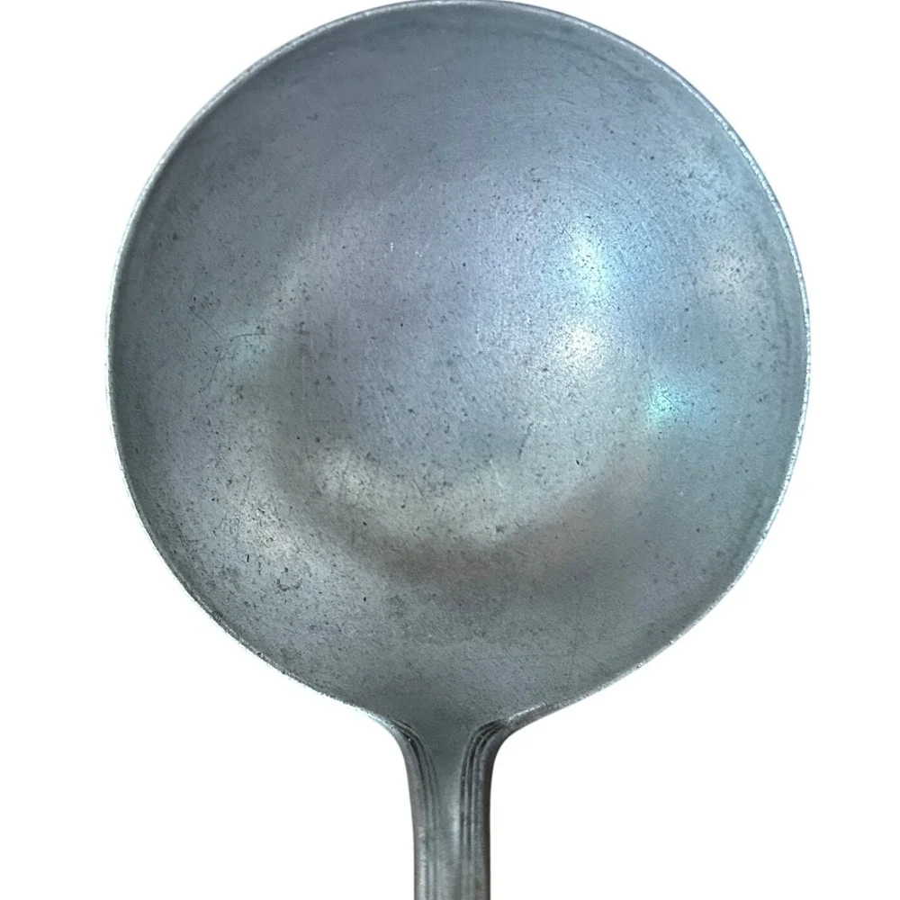 Vintage Aluminum Small Ladle Sauce Spoon Ornate Border Handle Matte Silver Tone